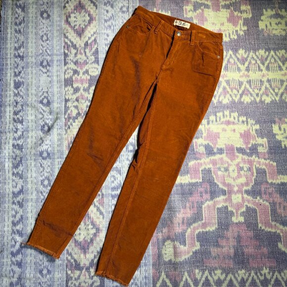 We The Free Skinny Fit Corduroy Pants High Rise Frayed Hem in Chestnut Brown - Picture 7 of 13
